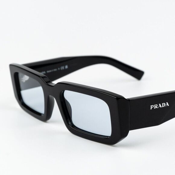 NEW Prada PR06YS 16K10L Black Cielo Blue Rectangle Unisex Sunglasses - Picture 6 of 11